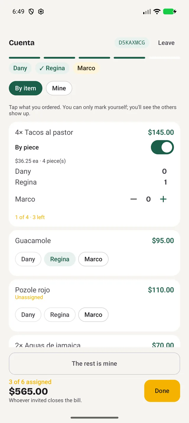 The live table: tap what you ordered from your own phone